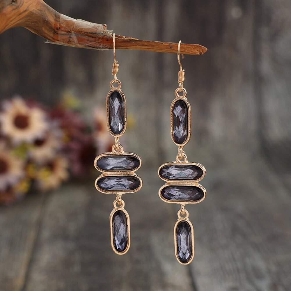 Gold-tone Gray Stone Earrings